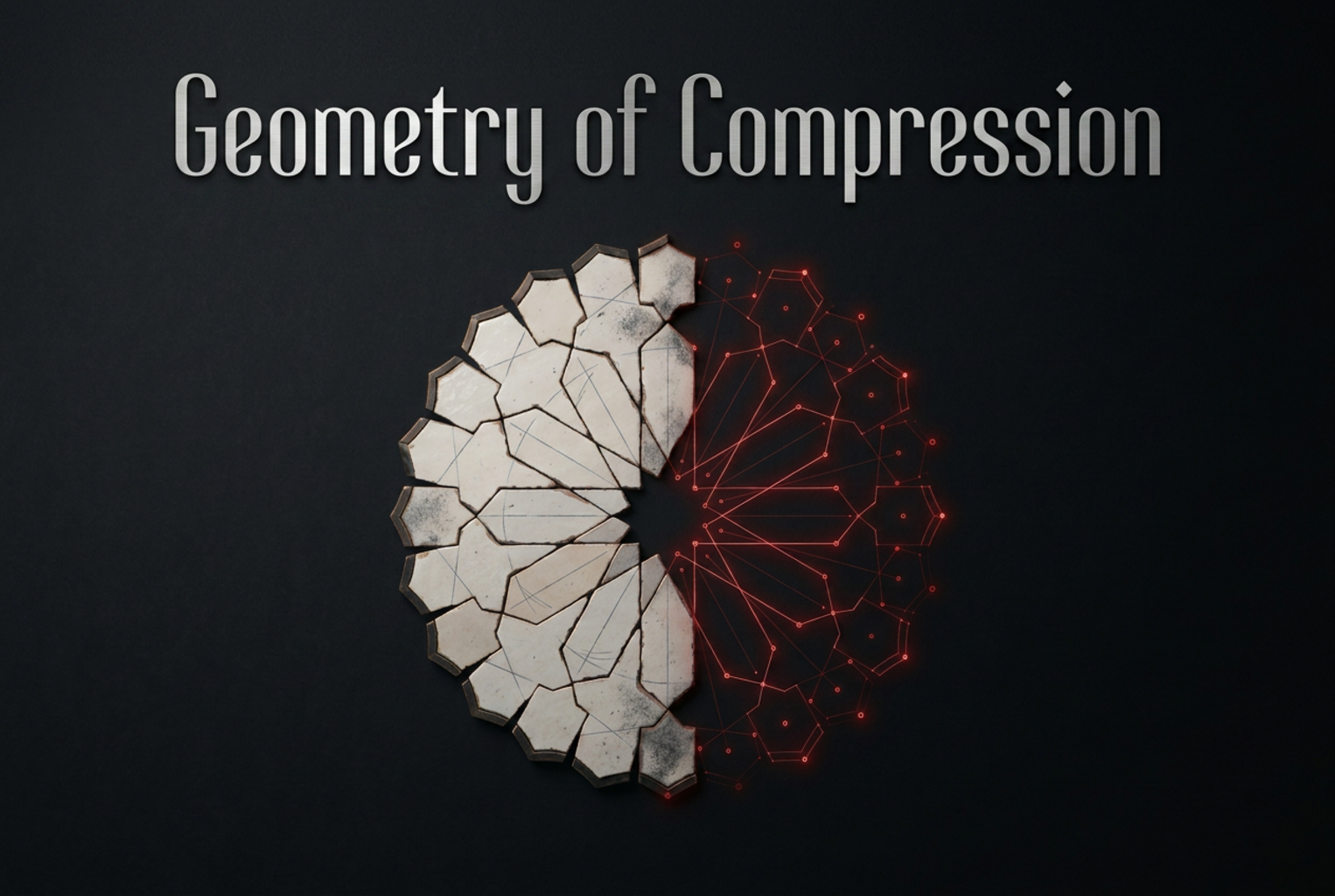 The geometry of compression: broken zellige rosette held together by red lines of force